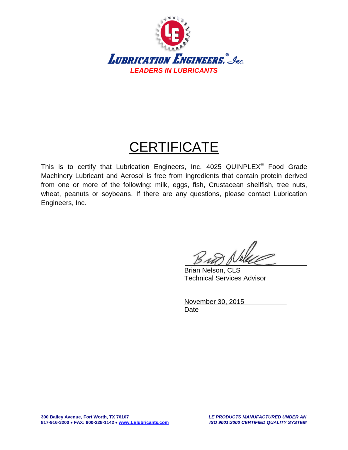 Accreditations - Lubrication Engineering